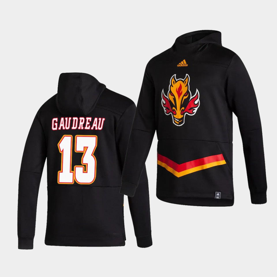Men Calgary Flames #13 Gaudreau Black NHL 2021 Adidas Pullover Hoodie Jersey